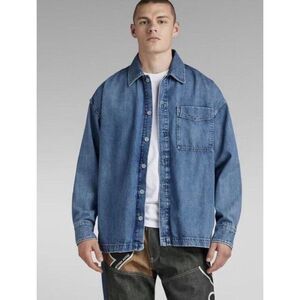 G STAR RAW Mens Jacket Large Blue Jean Button Denim Overshirt Streetwear $210